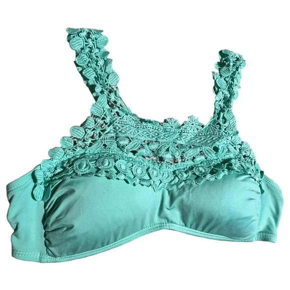 Cremieux Estilo Mint Green Light Turquoise Lace Bralette Bikini Top-Size Medium - Picture 3 of 7